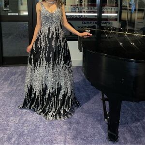Elegant Black and Silver Evening Gown